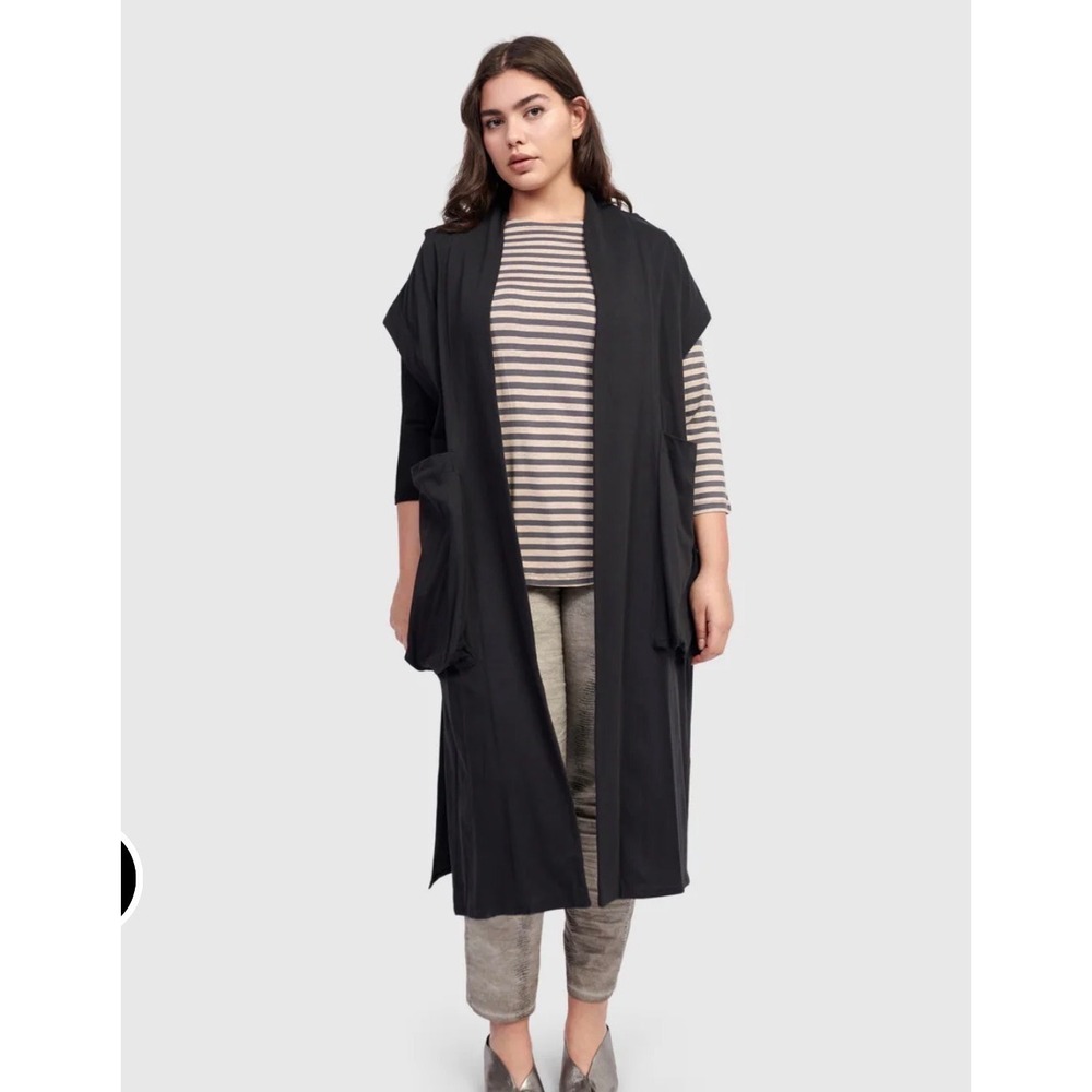 Urban Alembika Berlin Duster jacket vest black cotton L lagenlook slouchy casual